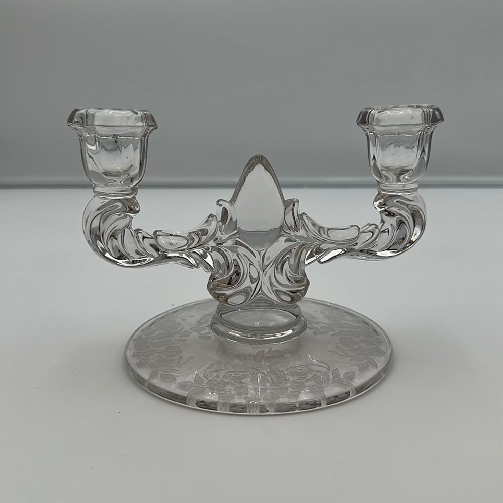 New Martinsville Wild Rose Double Branch Candlestick
